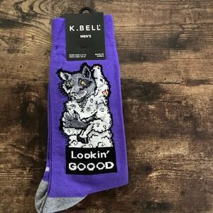K. Bell Mens Lookin GOOOD Wolf in Sheeps Clothing Crew Socks Purple Size 10-13
